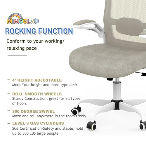 Mimoglad Home Office Chair, High Back Desk Chair, Ergonomic Mesh Computer Chair with Adjustable Lumbar Support and Thickened Seat Cushion (Modern, Beige) Mimoglad
