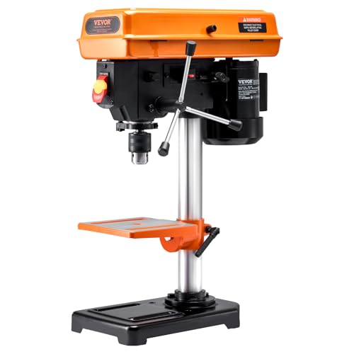 VEVOR 8 in Benchtop Drill Press, 2.3A Induction Motor, Tabletop Drilling Machine with 750/1140 / 1740/2340 / 3200 RPM Adjustable Speed, 0-45° Tilting Worktable, LED Work Light, for Wood Metal - WoodArtSupply