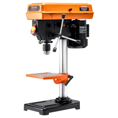 VEVOR 8 in Benchtop Drill Press, 2.3A Induction Motor, Tabletop Drilling Machine with 750/1140 / 1740/2340 / 3200 RPM Adjustable Speed, 0-45° Tilting Worktable, LED Work Light, for Wood Metal - WoodArtSupply