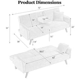 Thctvous 72” Corduroy Futon Sofa Bed with Pillows, Modern Convertible Futon Couch with 2 Cup Holders& Metal Legs for Small Spaces Living Room, Solid Wood Frame (Black) Thctvous