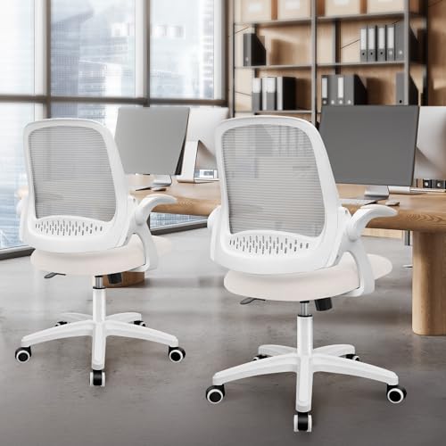 NEO CHAIR Office Desk Computer Gaming Ergonomic Chair with Lumbar Back Support Adjustable Height Swivel Wheels Flip-up Arms Mesh Chair for Home or Office (Ivory) NEO CHAIR