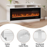 Fireplace TV Stand with 50" Smart Electric Fireplace, Modern Wood Entertainment Center with Mantel&Built-in Power Outlets, Fireplace Cabinet for Living Room (White, 50“ WiFi) HOMTHING
