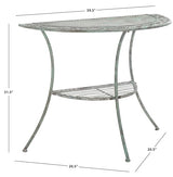 SAFAVIEH Outdoor Collection Genson Antique Dark Green Wrought Iron Half Moon Console Table SAFAVIEH
