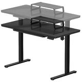 SHW 48x24 Glass Electric Height Adjustable Standing Desk – Motorized Sit Stand Desk with Monitor Riser, Pull-Out Drawer, Memory Presets, Black SHW