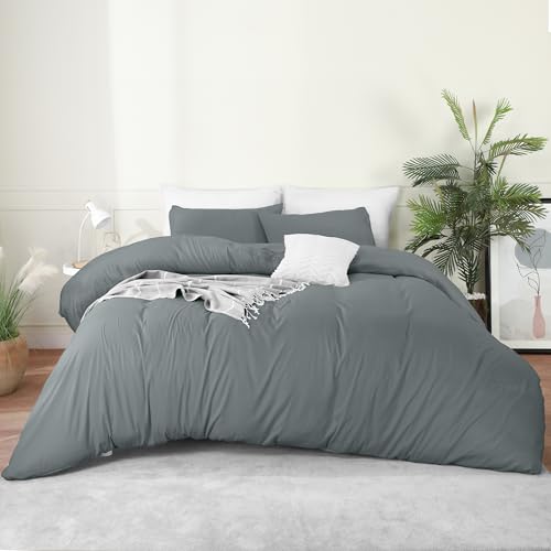 Utopia Bedding Duvet Cover Set with Pillowcases - 3 Pieces Bedding Duvet Cover with Zipper Closure - 1 Duvet Cover with 2 Pillowcases - Soft Brushed Microfiber (Queen, Grey) Utopia Bedding