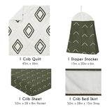 Sweet Jojo Designs 4-Piece Baby Crib Bedding Set (Boho Chic) for Boys or Girls, Infants/Nursery incl. Cotton Blanket, Fitted Sheet, Skirt, Diaper Stacker (Sage Green, Gender Neutral, Unisex Farmhouse) Sweet Jojo Designs