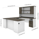 Bestar Norma 71W U or L-Shaped Executive Desk with Hutch in Walnut Grey & White Bestar