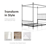 Furniture of America Vaeli Modern Metal King Size Four Poster Bed Frame with Spindles, Canopy Bedframe for Bedroom, Guest Room, Box Spring Required, Black