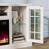 Rolanstar Fireplace TV Stand with Led and Power Outlets, White Entertainment Center with 26" Electric Fireplace for 45/50/55/60/65 inch TVs, Modern TV Console with Storage Cabinet for Living Room Rolanstar