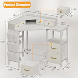 Espelism Corner Vanity Desk with Charging Station, 49.6" Makeup Table with Fabric Drawers & Side Pocket, Space-Saving Dressing Table for Small Space Bedroom Dorm(White) Espelism