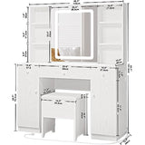 IRONCK Vanity Desk Set with Large LED Lighted Mirror & Power Outlet, 7 Drawers Vanities Dressing Makeup Table with Storage Bench, for Bedroom, Industrial Style White IRONCK