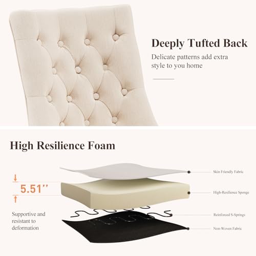 COLAMY Fabric Side Dining Chairs Set of 6, Wingback Upholstered Dining Room Chairs with Tufted Button, Living Room Chairs for Home Kitchen, Beige COLAMY