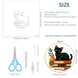 Zhenqing Black Cat Embroidery Kit for Beginners, Pre-Printed 29x29cm Cotton Fabric with 20cm Hoop, Cat on Books with Plant Design for Home Decor(C0075)