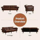 HALLYBEE Futon Sofa Bed, Sleeper Sofa, Small Couch with Storage Adjustable Armrests Pillows, Faux Leather Loveseat, Mid Century Modern Couches for Living Room, Bedroom, Apartment, Red Brown HALLYBEE