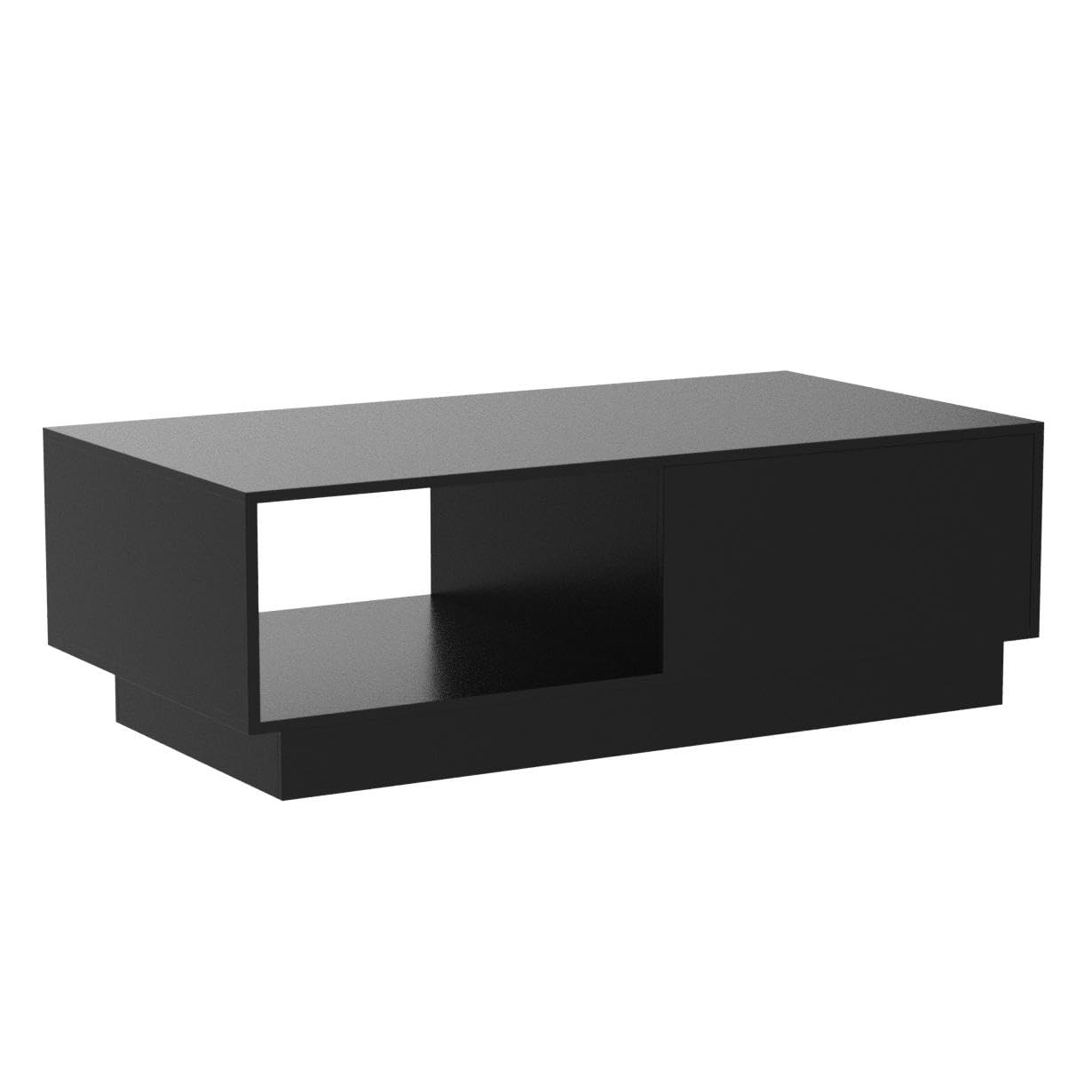 HOMMPA Led Coffee Table Black Low Profile Matte Coffee Table with High Gloss Tabletop and Storage Drawers Modern Small Center Coffee Table with Plug in Wired Led Light for Living Room 13" Tal - WoodArtSupply