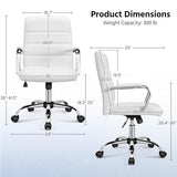 Yaheetech Office Desk Chair Mid-Back Leather Computer Chair Height Adjustable Ergonomic Executive Chair w/Lumbar Support Comfy Thick Padded Armrests and Seat, White Yaheetech