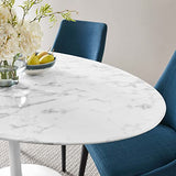 Modway Lippa 60" Oval-Shaped Mid-Century Modern Dining Table with Artificial Marble Top and White Base Modway