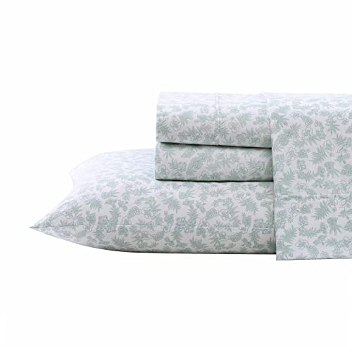 Tommy Bahama - King Sheets, Cotton Percale Bedding Set, Crisp & Cool, Stylish Bedding Set (Hibiscus Bloom Green, King) Tommy Bahama