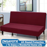 ZNSAYOTX Stretch Fit Futon Cover (67"-82") Armless Futon Sofa Bed Slipcover with Elastic Band, Universal Foldable Sofa Mattress Protector Full Queen Size, Washable Comfort Jacquard (Wine Red) ZNSAYOTX