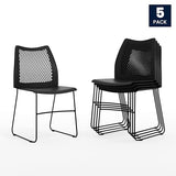 Flash Furniture Hercules Series Contoured Lobby Chairs with Air-Vent Honeycomb Backs, Ergonomic Stacking Chairs for Offices, Set of 5, Black