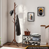 Coatrack 8 Standing Bamboo Coat Rack Hat Hanger 8 Hook for Jacket, Purse, Scarf Rack, Umbrella Tree Stand (Brown) Furshus