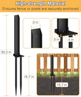 Mokeyder Fence Post Anchor Kit, Heavy Duty Metal Steel Fence Post Repair Kit, Fence Post Anchor Stakes Ground Spike for Repairing Tilted/Broken Wood Fence Post, Double-Tube Style, 2 Packs Mokeyder