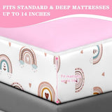 Nesker Zipper Bedding Full Rainbow Heart Zip Up Bedding Set for Girls and Kids, Pink Boho 3 Pcs Comforter Bed in a Bag with Fitted Sheet and 2 Pcs Pillowcases Nesker