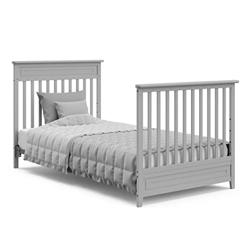 STORKCRAFT Petal 4-in-1 Convertible Mini Crib (Pebble Gray) – GREENGUARD Gold Certified, Converts to Daybed and Twin-Size Bed, Includes Bonus 2.75-inch Mini Crib Mattress - WoodArtSupply