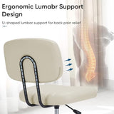 DUMOS Armless Home Office Desk Chair -Small Ergonomic with Low Back Lumbar Support, Height Adjustable PU Leather Computer Task with 360° Swivel Rolling Wheels, for Small Space, Beige White DUMOS
