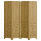Cozy Castle Wood Room Divider, 4 Panels Folding Privacy Screen, 66.9'' Wall Divider, Barnwood Room Separator, Freestanding Partition, Temporary Wall for for Home Office Restaurant Decorative, Natural Cozy Castle