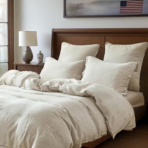 Simple&Opulence 100% Linen Duvet Cover Set, 3 PCS Natural French Flax Duvet Cover King Size, Breathable Soft Comfy Bedding Comforter Cover with 2 Pillowcases(Linen, 104"x92") Simple&Opulence