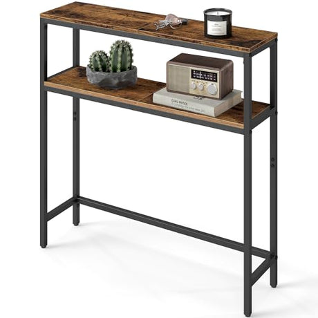 VASAGLE Console Table, 2-Tier Narrow Sofa Table with 2 Shelves, 7.9 x 31.5 x 31.5 Inches, for Living Room, Hallway, Entryway, Rustic Brown and Ink Black ULNT130K01V1 VASAGLE