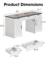 HOPUBUY Farmhouse Executive Desk with File Drawers,Wood Home Office Desk w/Charging Station,Adjustable Storage Cabinets,White Computer Writing Desk for Work,Study HOPUBUY
