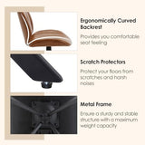 Relbiety 19" Faux Leather Swivel Office Chair No Wheels, Upholstered Armless Modern Desk Task Criss Cross Chair Legged No Wheels and No Arms, Swivel Vanity Chairs for Bedroom Office, Brown Relbiety