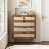 mixtavie Rattan Dresser with 5 Drawers, 5 Drawers Dresser for Bedroom, Dressers & 5 Chests of Drawers with Metal Handles, Modern Storage Organizer Dresser for Hallway (Walnut, Set of 1) mixtavie