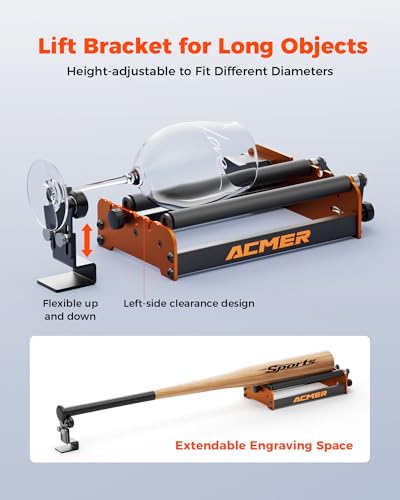 ACMER M2 Laser Rotary Roller, Laser Engraver Y-axis Rotary 360° Roller with 4-138mm Engraving Space for Engraving Cylindrical Objects, Ring, Suitable for ACMER P1, P2 and Most Laser Engraver ACMER