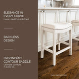 Maven Lane Adrien Saddle Bar Stool in White Oak Finish with Natural Fabric Upholstery Maven Lane