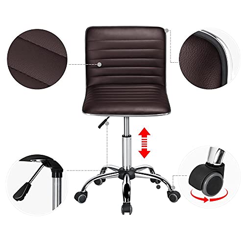 Yaheetech Modern PU Leather Ribbed Armless Working Office Chair Adjustable Low-Back Comfy Desk Task Chair w/Rolling Wheels, Brown Yaheetech