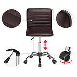 Yaheetech Modern PU Leather Ribbed Armless Working Office Chair Adjustable Low-Back Comfy Desk Task Chair w/Rolling Wheels, Brown Yaheetech