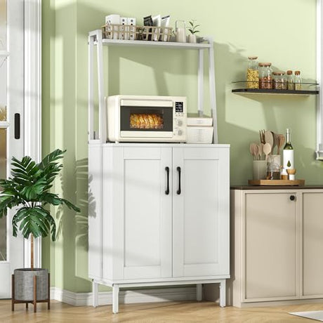 Semoic 51" Pantry Cabinet, Kitchen Storage Cabinet with Storage Shelves, Modern Kitchen Hutch with Microwave Stand, Adjustable Shelves, Food Pantry Cabinet for Dining Room (White) Semoic