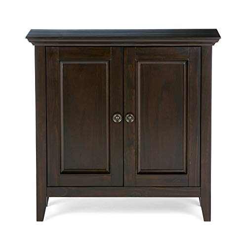 SIMPLIHOME Amherst SOLID WOOD 32 inch Wide Transitional Low Storage Cabinet in Hickory Brown for the Living Room, Entryway and Family Room