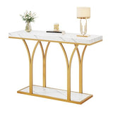 DWVO Gold Entryway Table with LED Lights, Modern 39-Inch Console Accent Table, Narrow Sofa Side Foyer Table with Faux Marble Top for Entrance, Entry Way, Hallway, Living Room DWVO