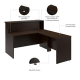 Bush Business Furniture Arrive 60W x 72D L Shaped Reception Desk with Shelf in Mocha Cherry Bush Furniture