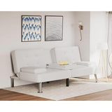 Flamaker Futon Sofa Bed Modern Folding Futon Set PU Leather Convertible Recliner Lounge for Living Room with 2 Cup Holders, Removable Armrests (PU Leather, White) Flamaker