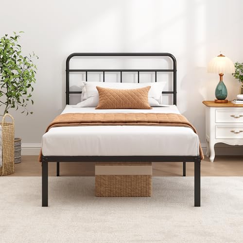 Ziguxiao Twin Bed Frame with Classic Headboard,Strong Metal Slats Support,Under Bed Storage Space,No Box Spring Needed,Easy to Assemble,Black Ziguxiao