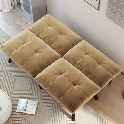 homeokay Futon Sofa Sleeper Couch Bed with Adjustable Backrest Thick Cushion Velvet Fabric for Department Living Room Lounge Sofa Loveseat (Brown) homeokay