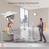 TecbL Pneumatic Standing Desk with Wheels - Adjustable Height 28" - 46" & 0-90° Tilt, 31.5" x 17.7" Skin-Feel Desktop, Rolling Computer Desk for Home Office, Hospital, School (White) TecbL