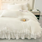 MOOWOO Chic Ruffle Lace Polyester Duvet Cover Set -Girl White Bedding-2 Piece Twin Duvet Cover with Zipper Closure -Ultra Soft and Light Weight (White,Twin) MOOWOO