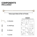 Deco Window 1 Inch Extendable 36"-66" Farmhouse Ivory Curtain Rod for Windows & Doors with Hammered Mushroom Finials & Brackets Set Deco Window