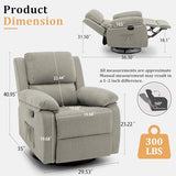 Korser Recliner Chair, 360 Swivel Rocker Chair for Adults, Small Rocking Recliner for Small Spaces, Upholstered Fabric Glider Recliner Nursery (Swivel Rocker Recliner, Light Khaki)